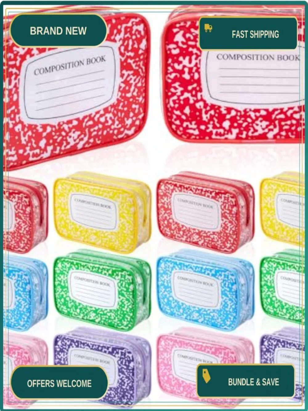 12 Clear PVC Waterproof Cosmetic Pouches with Marble Notebook Design